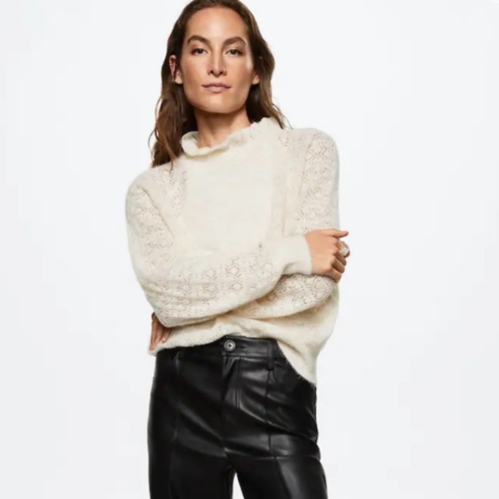 Mango | Pointelle high neck knit sweater